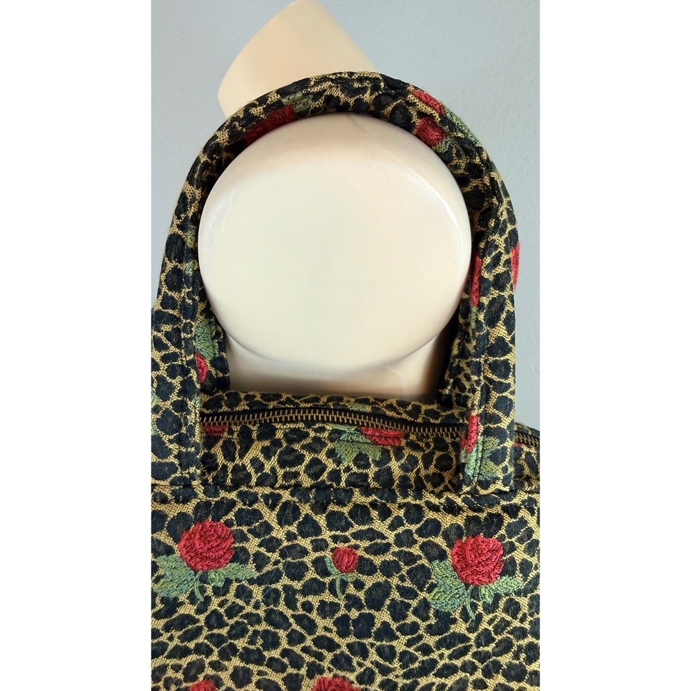 Cind E Original Vtg Leopard Rose Tapestry Tote Bag Animal Print Floral - Picture 12 of 16